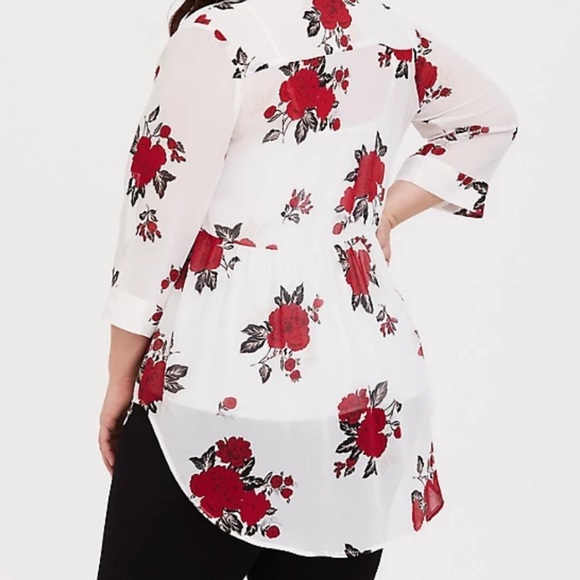 torrid Tops - Torrid EMMA Ivory Red Floral Chiffon Babydoll Tunic sz 2